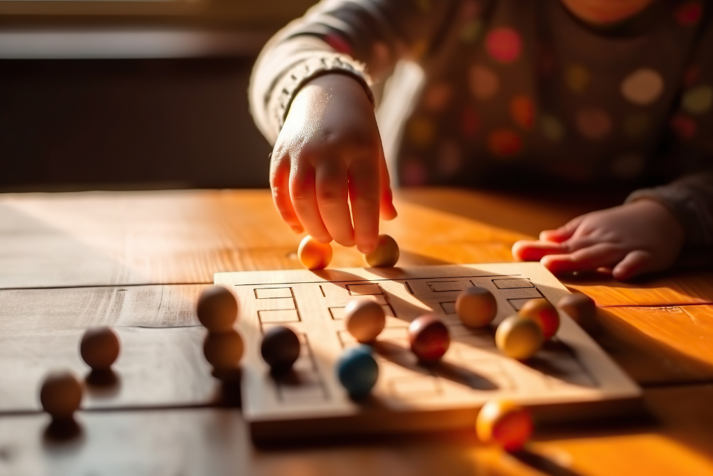 child completing puzzle using Maria Montessori method