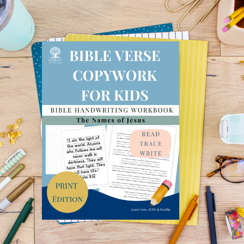 Bible verse copywork workbook for early writers