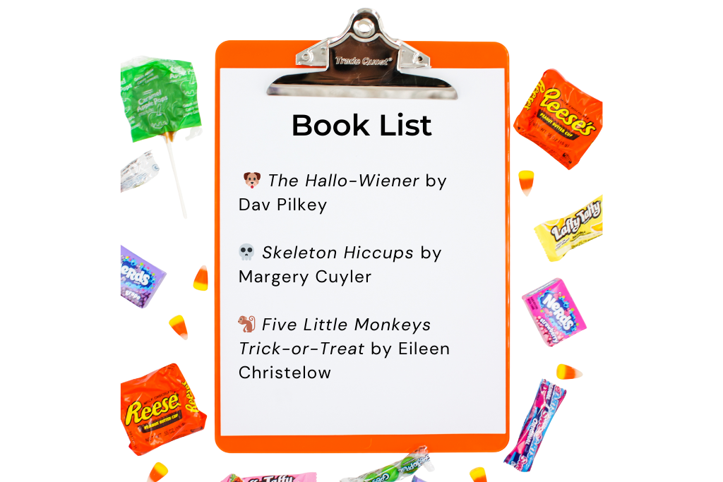 Picture list of silly and lighthearted Halloween books for 2nd grade—funny, age-appropriate read alouds perfect for homeschoolers in October.