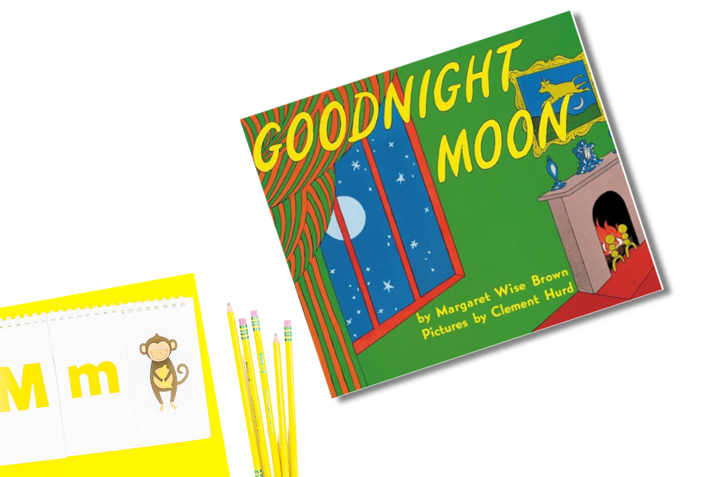 Goodnight Moon book cover – classic bedtime rhyming book for kindergarten with soft cadence and gentle repetition.