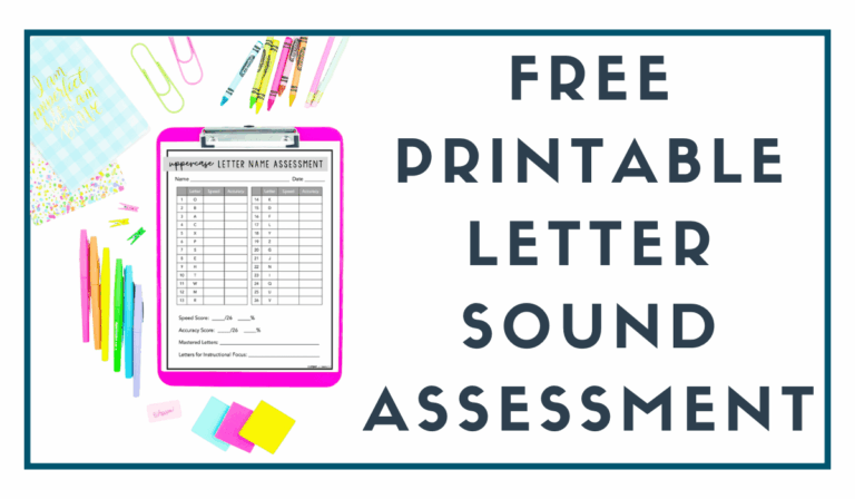Free Letter Sound Assessment for Homeschool. A phonics resource to check letter name and sound recognition accuracy and speed.